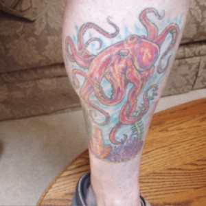 Octopus tattoo on calf (1 of 3)