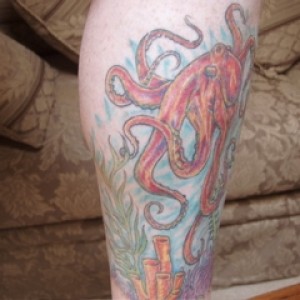Octopus tattoo on calf (2 of 3)