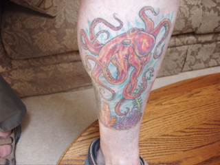 Octopus tattoo on calf (1 of 3)